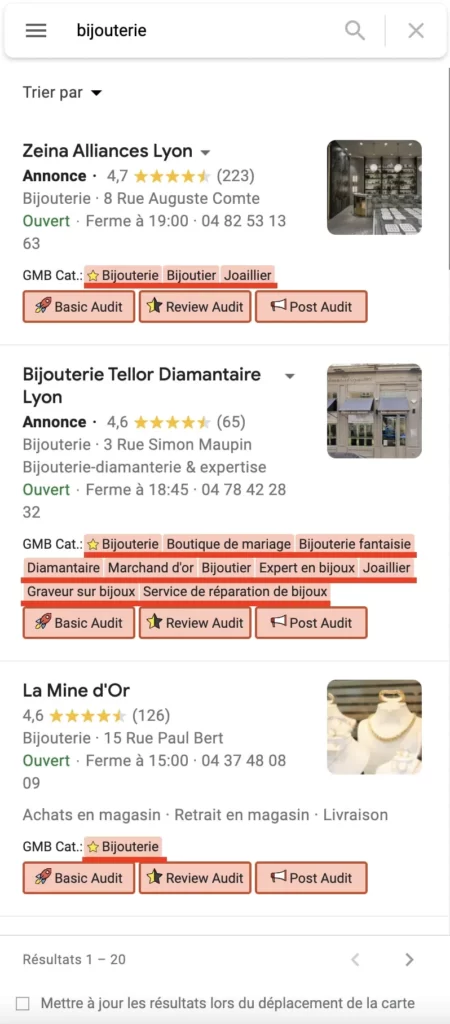 Comment optimiser le référencement local de sa boutique en 2022 ? 6 Optimisation des sous-catégories d'établissement pour le référencement local de sa boutique : cas pratique avec le mot clé bijouterie